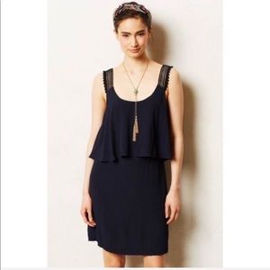Anthro Maeve "Tisana" navy shift popover dress 4P
